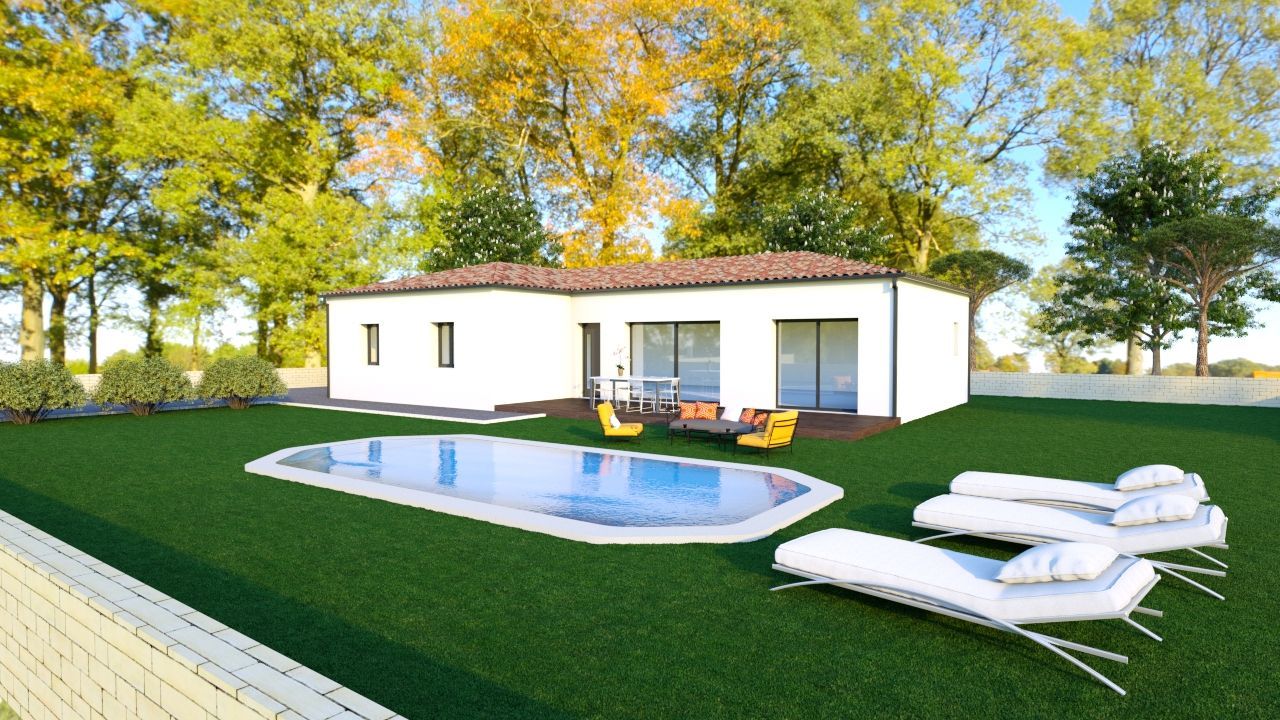 Maison 3D avec piscine et salon de jardin
