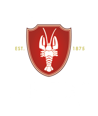 Logo des Hotels Krebs Interlaken: Roter Schild mit Hummer, goldenes Banner „150“, 4 Sterne, Schriftzug „Krebs Interlaken“.