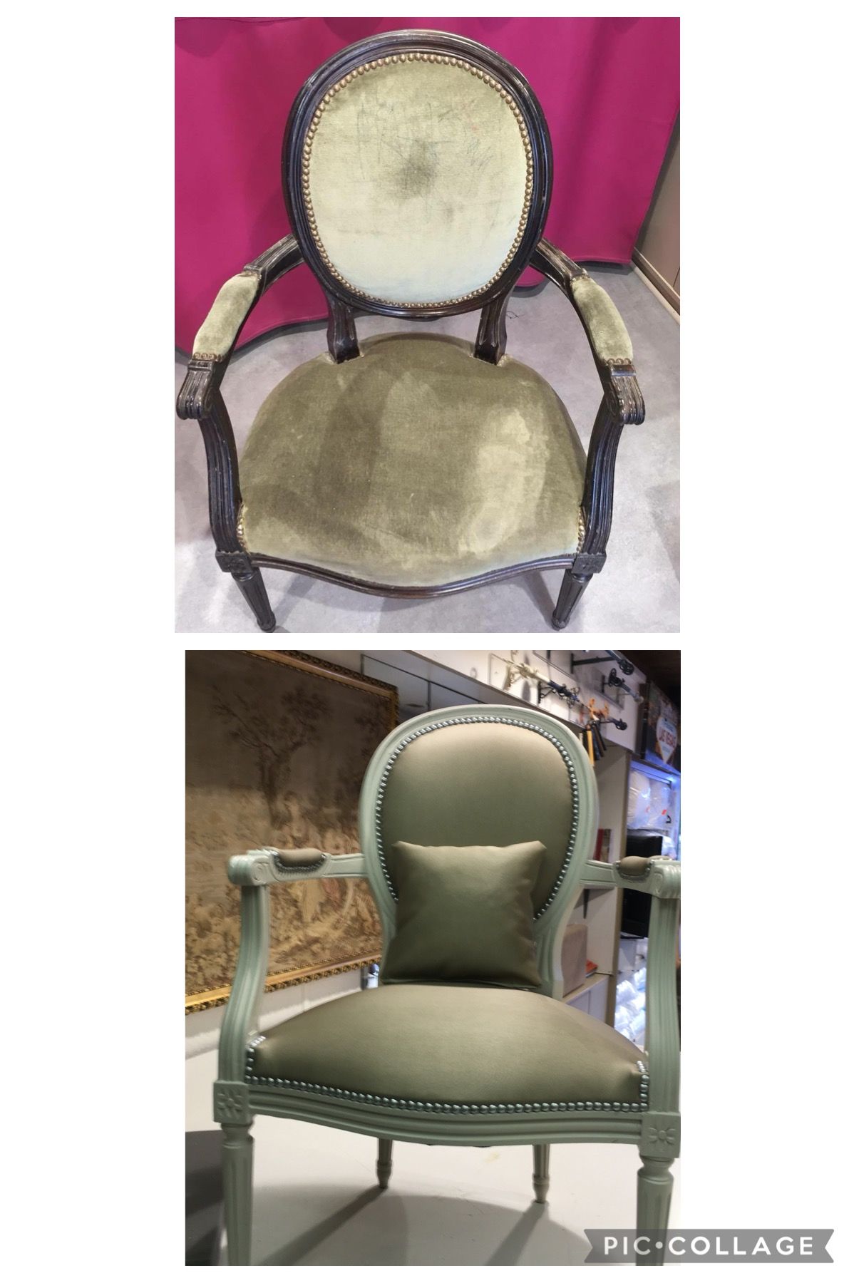 Rénovation de chaise ancienne en bois et cuir doré