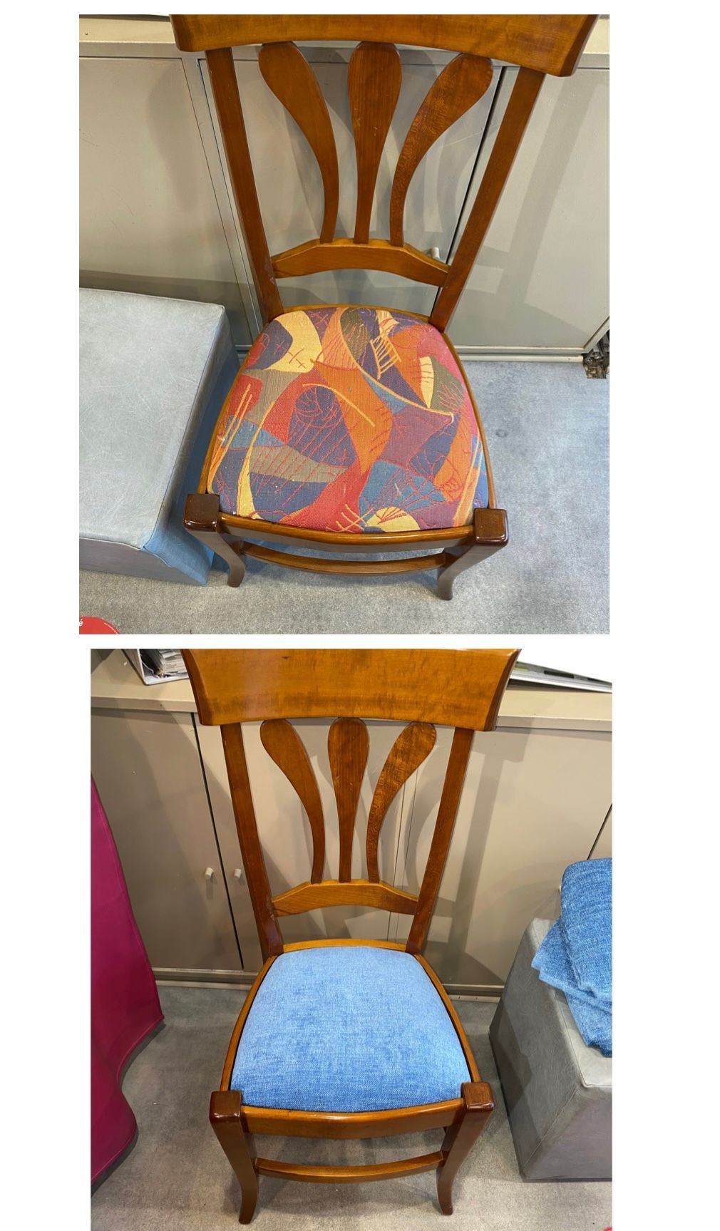 Avant après d'une chaise avec un dossier en bois