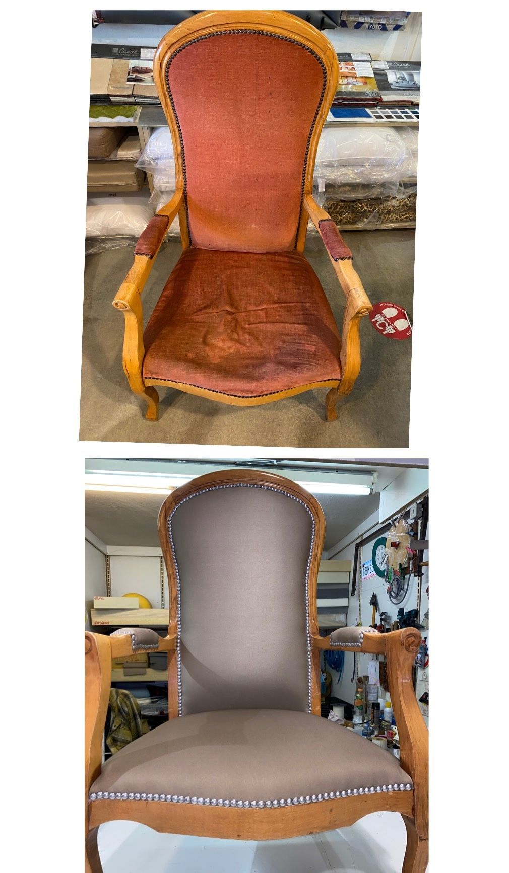 Restauration d'un fauteuil ancien gris