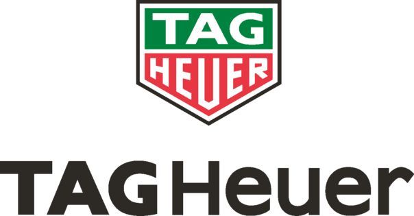 Logo TAG Heuer en vert, blanc et rouge au-dessus du texte « TAG Heuer » en gras noir