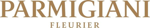 Logo doré Parmigiani Fleurier sur fond blanc