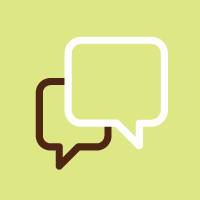 Deux bulles de dialogue superposées, l'une blanche et l'autre brune, sur un fond vert clair.