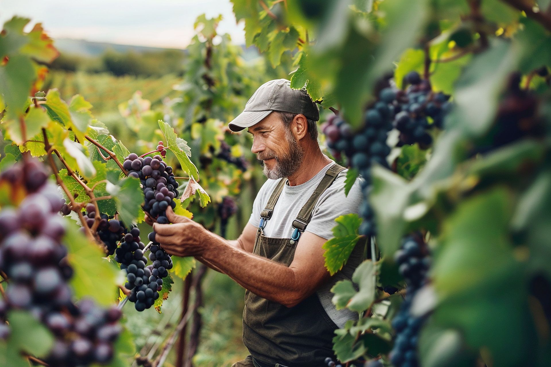 Homme âgé qui regarde son raisin