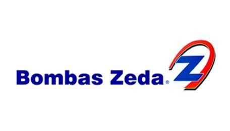Un logotipo azul y rojo para Bombas Zeda sobre un fondo blanco.