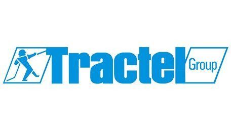 Un logotipo azul y blanco para una empresa llamada Tractek Group.