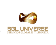Gold abstract logo with text "SGL UNIVERSE SERVICIOS GLOBALES Y LIMPIEZA" on white background.