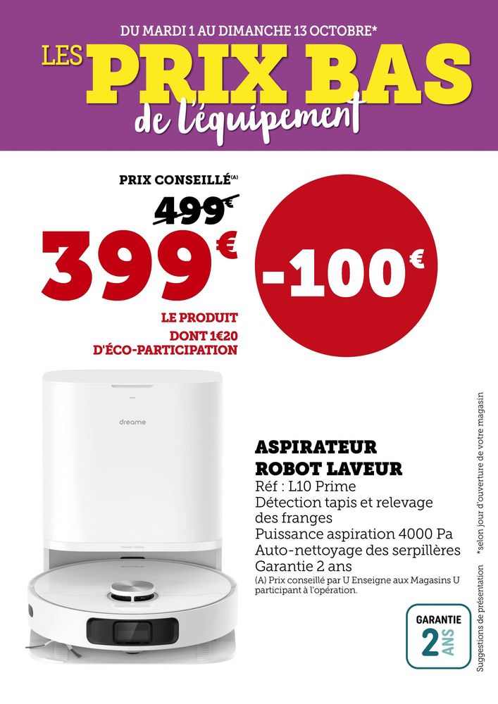 Aspirateur robot laveur 399€ au lieu de 499€.