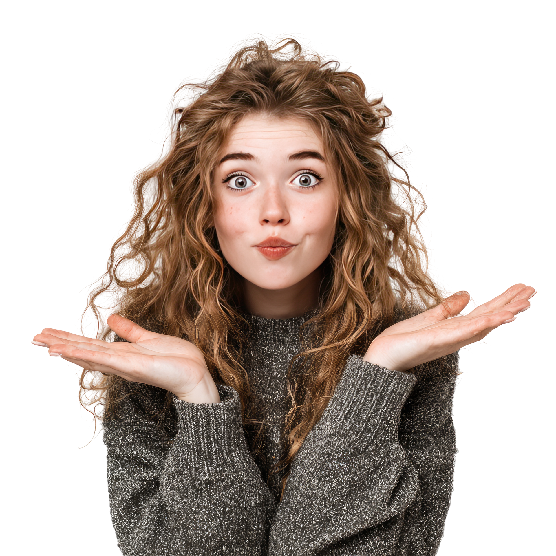 Une jeune femme rousse qui  leve les mains.