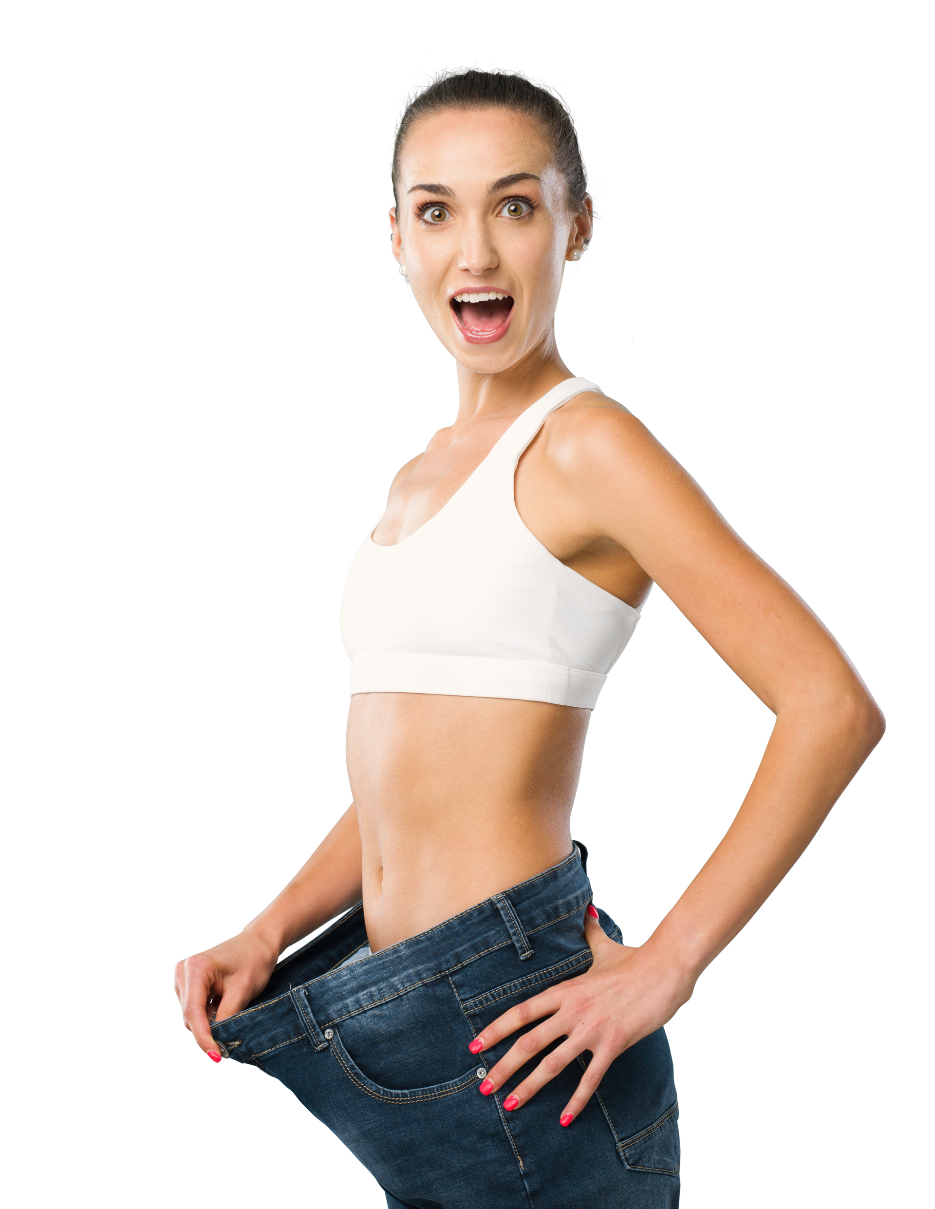 Une femme qui montre sa perte de poids.