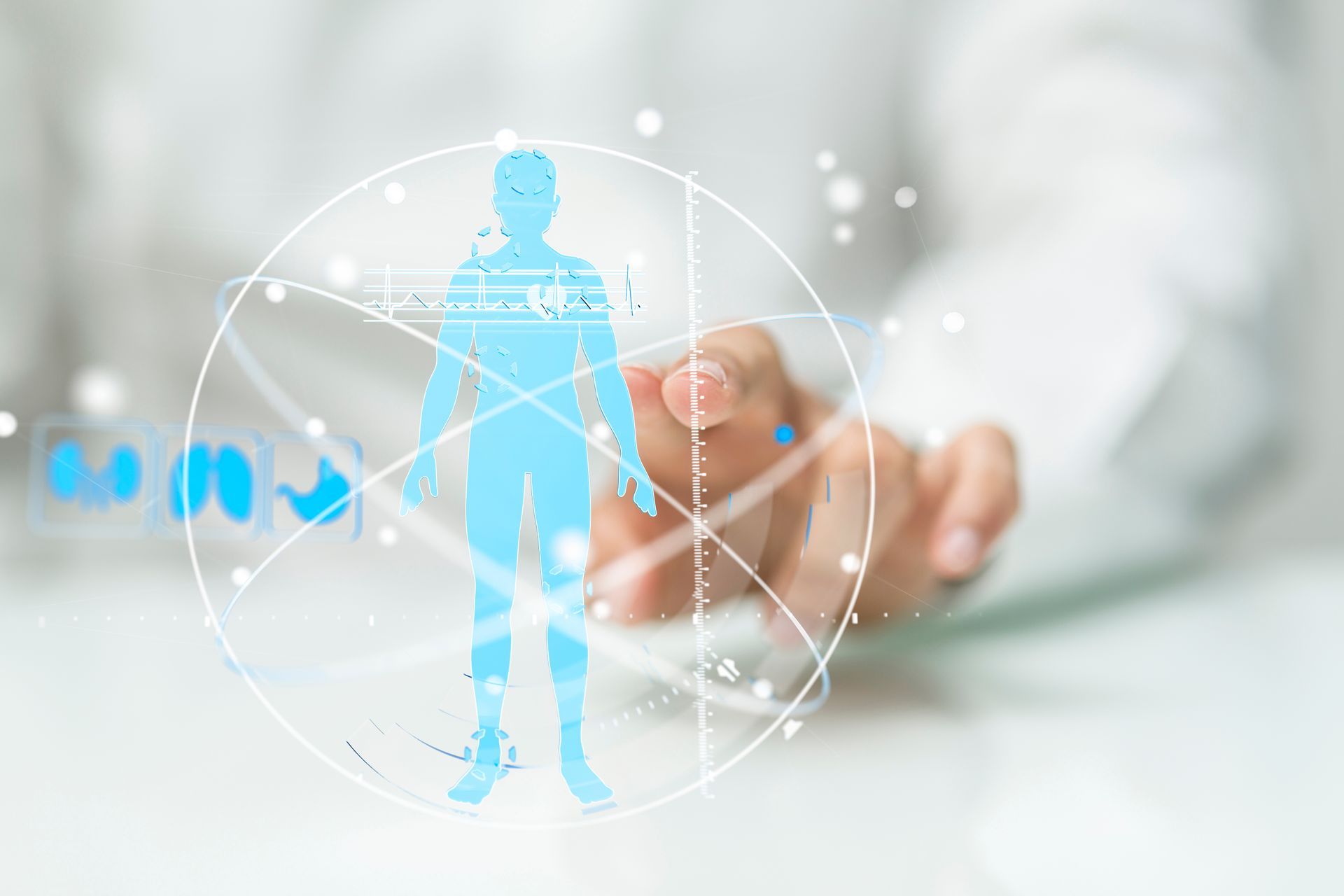 Une silhouette entourée d'une sphère.