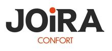 Un logotipo negro y naranja de Joira Confort sobre un fondo blanco.