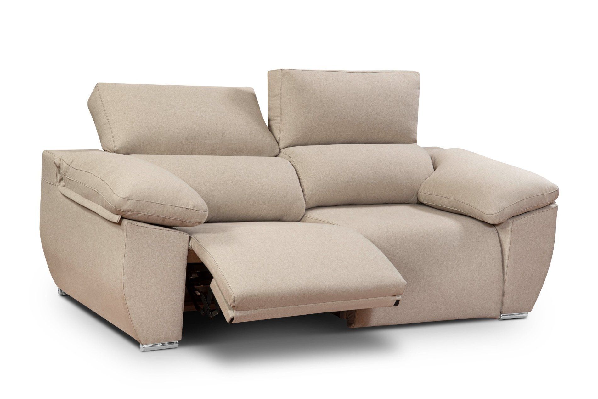 Un sofá beige con un sillón reclinable encima