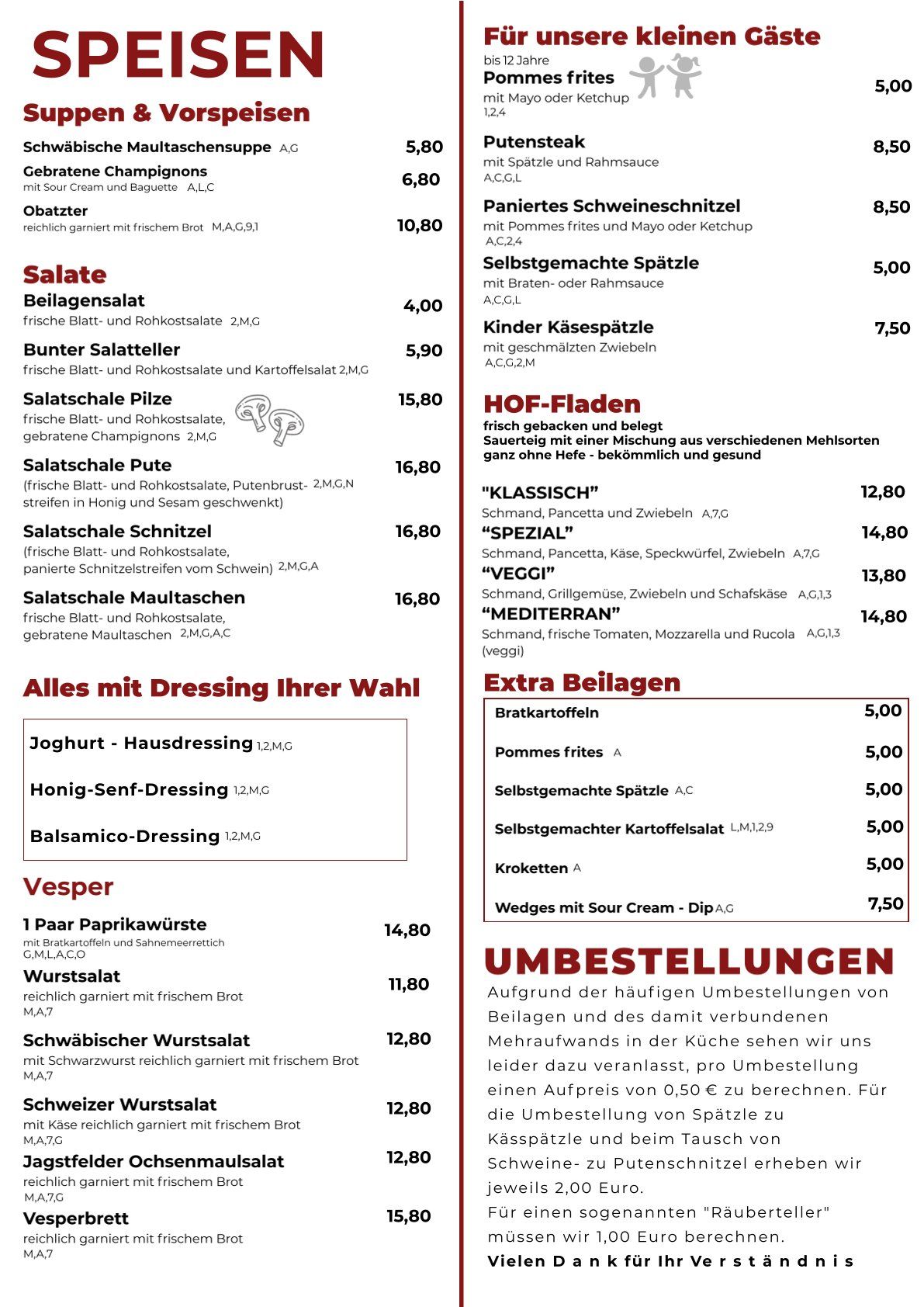 Speisekarte
