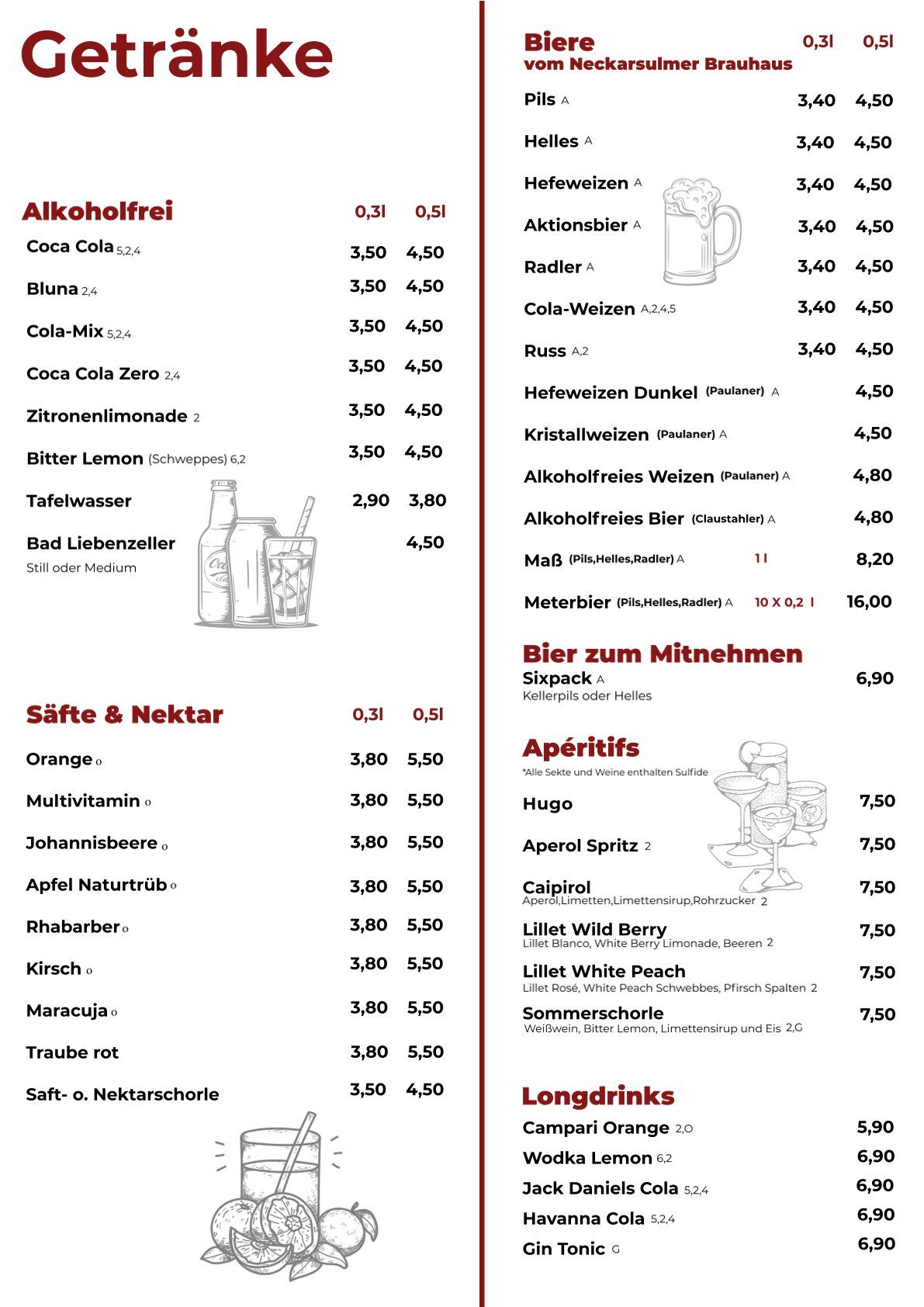 Speisekarte mit Pfannen- & Grillgerichten, Vegetarisch & Vegan, Schäbischen Gerichten und Desserts