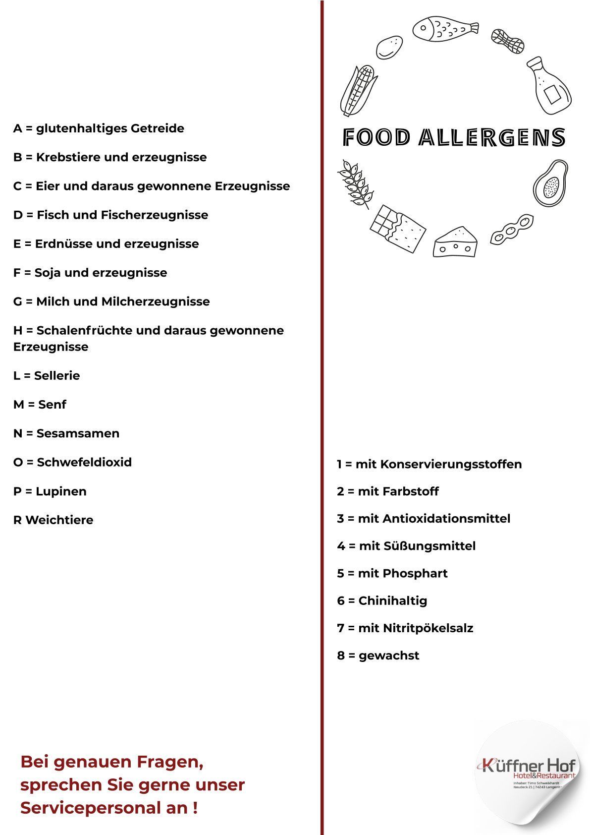 Getränkekarte alkoholische Getränke und Warme Getränke