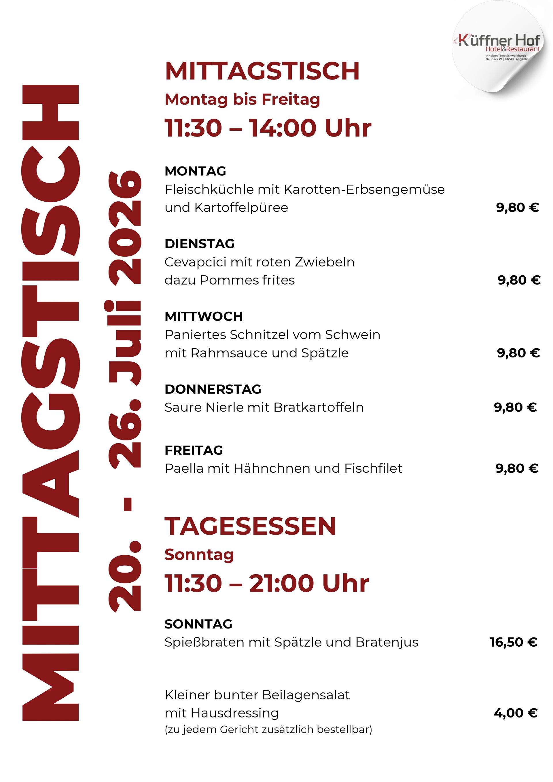 Mittagstisch Kueffner Hof