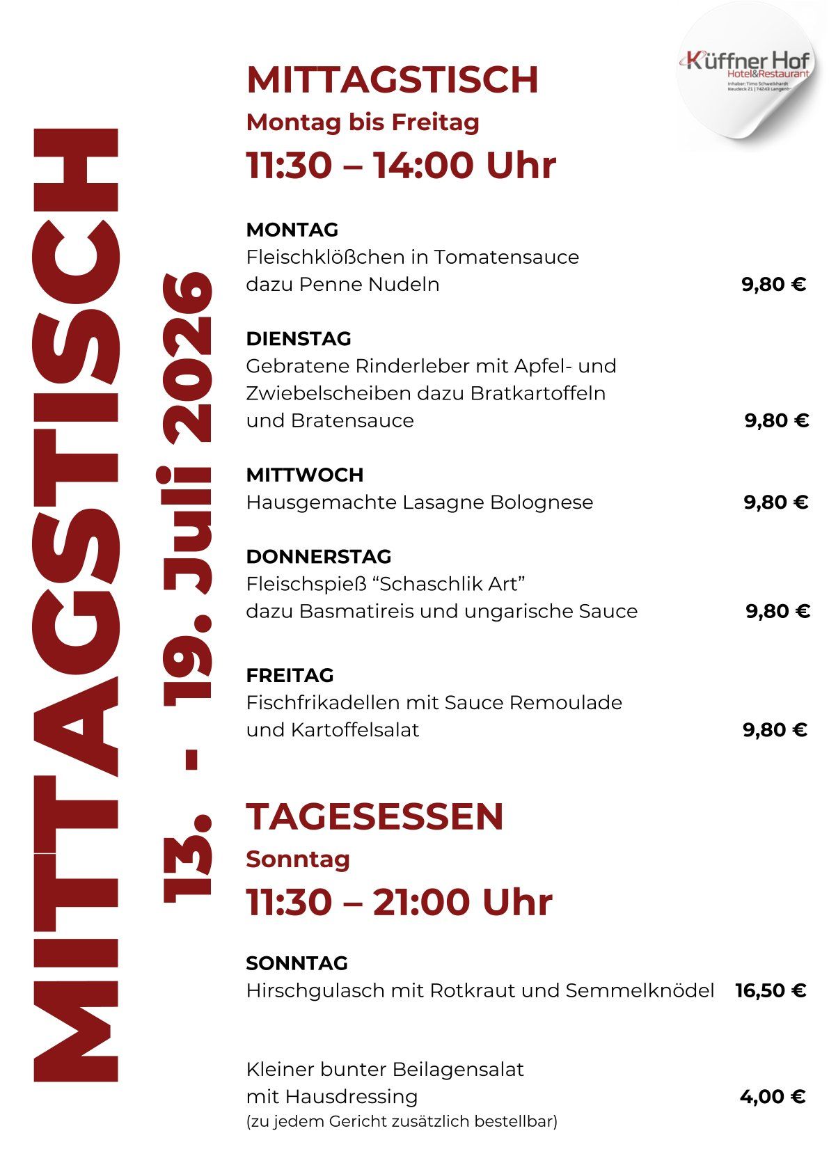 Mittagstisch Kueffner Hof