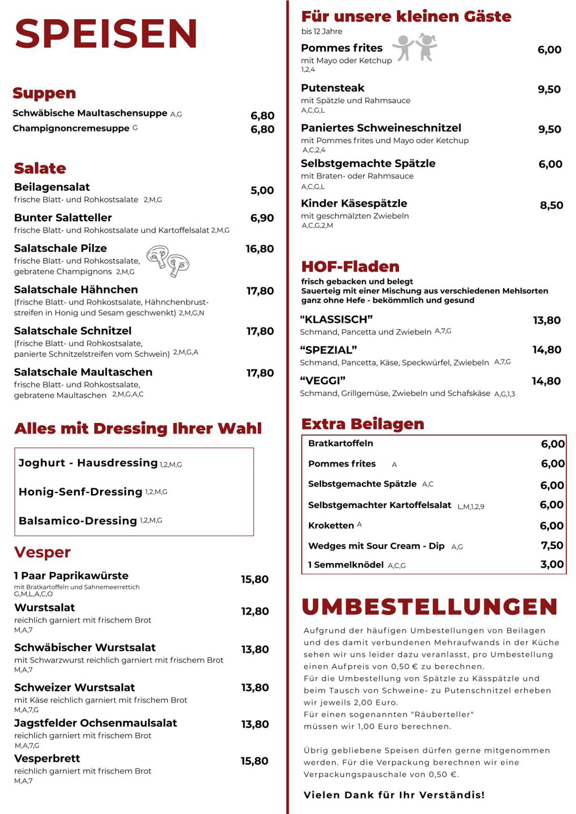 Speisekarte