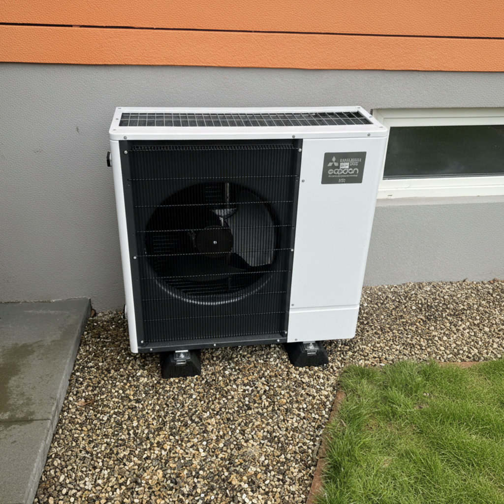 Une unité extérieure de pompe à chaleur.