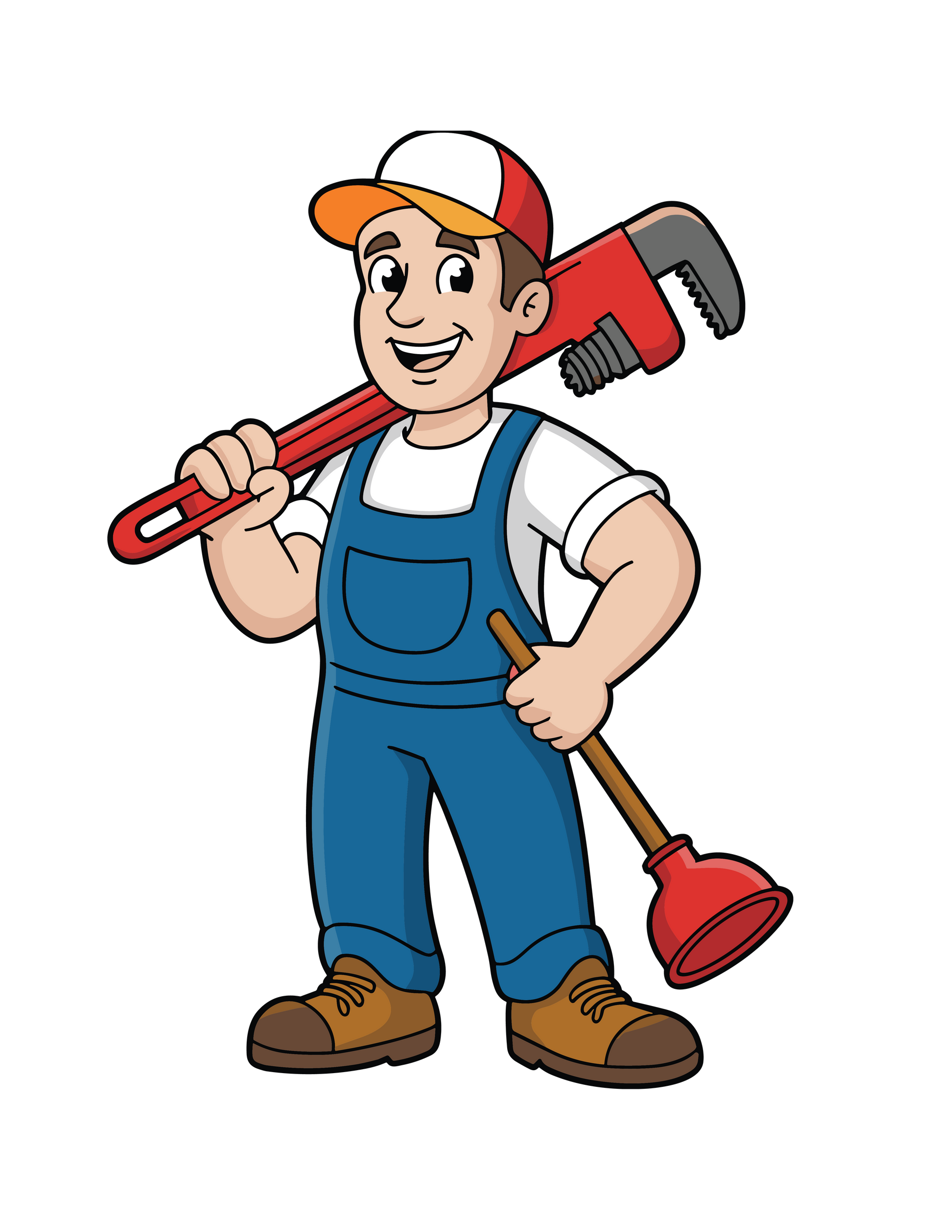 Illustration d'un plombier avec une ventouse et une clé.