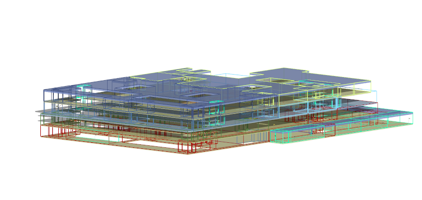 Un modelo 3D de un edificio sobre un fondo blanco.