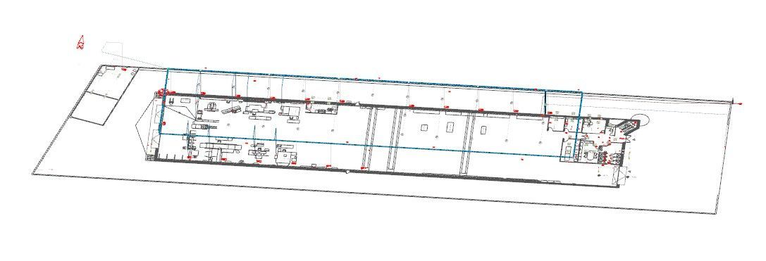 Un dibujo en blanco y negro de un edificio sobre un fondo blanco.