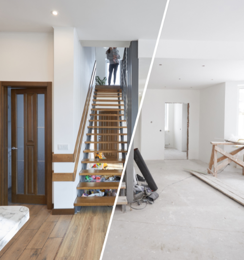 Une photo avant et après d'un escalier dans une maison