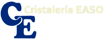 Logotipo de Cristaleria EASO con un gran monograma azul "CE" a la izquierda y el nombre de la empresa en texto beige a la derecha.