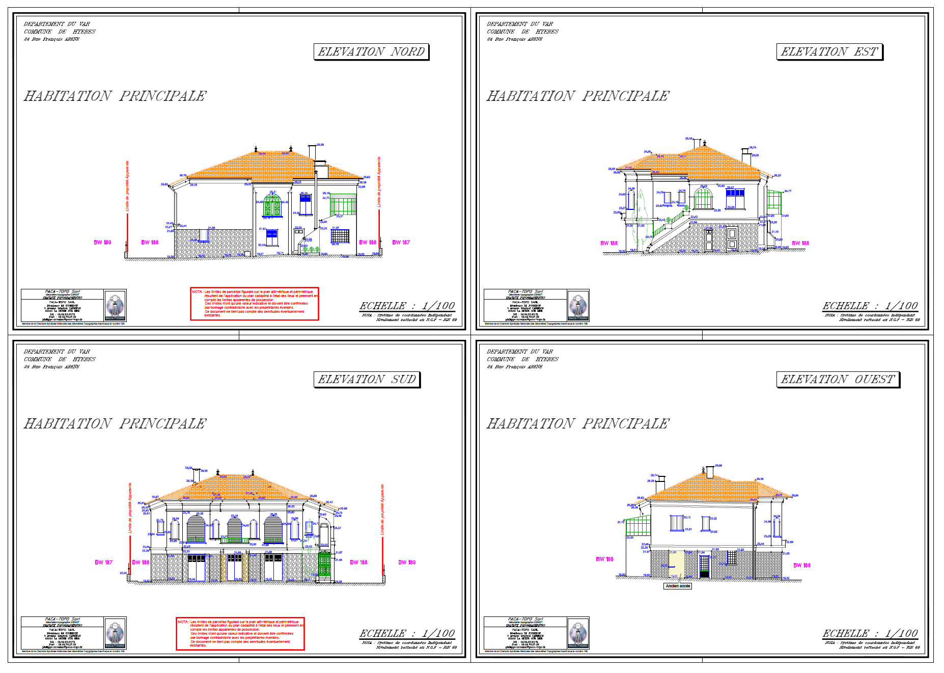 Plan de la façade d'une maison à Hyères