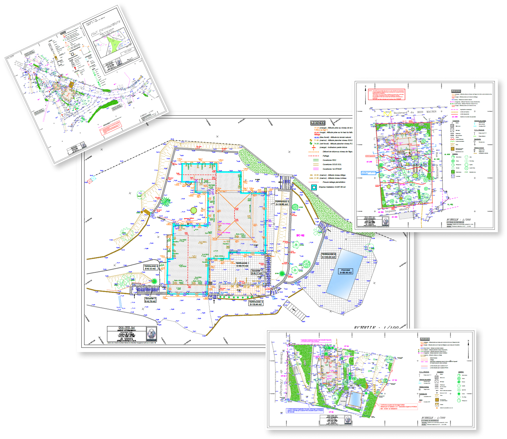 Plans de relevés topographiques superposés