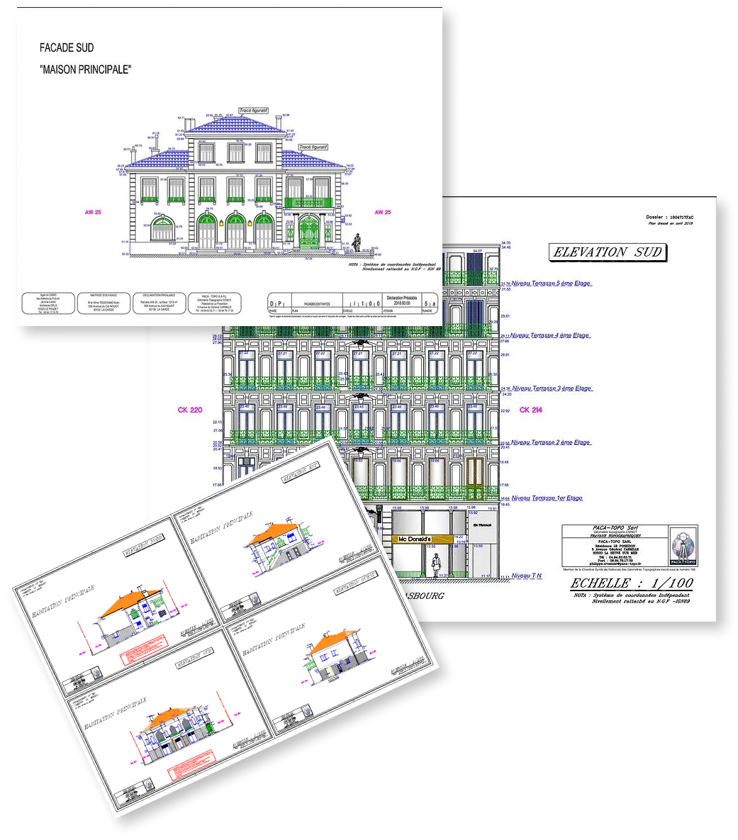 Plans de plusieurs façades dans un montage