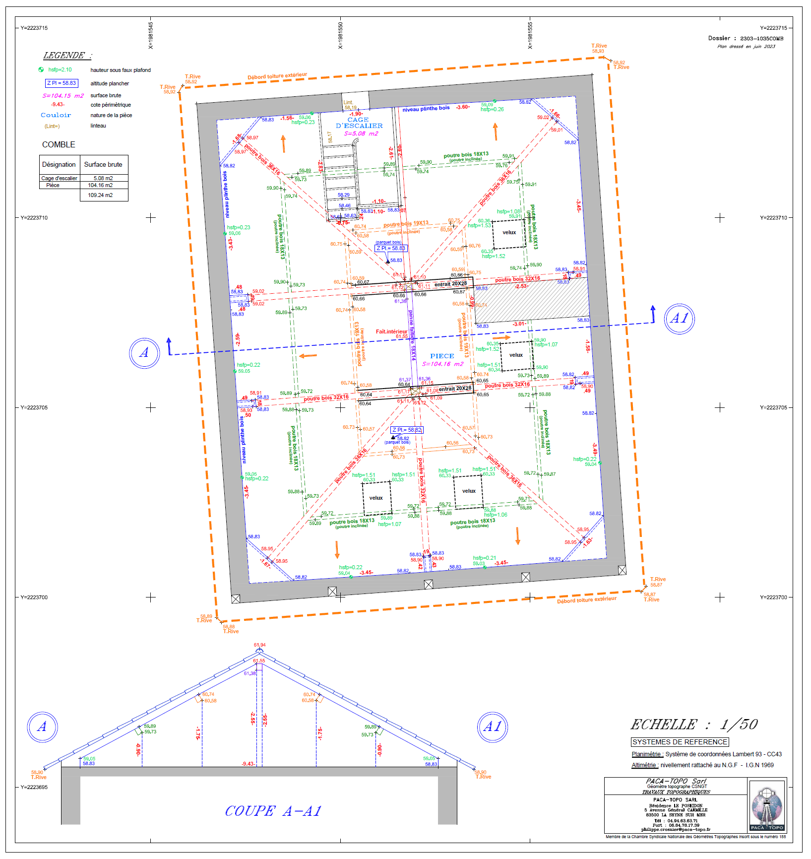 Plan d'intérieur de combles au Rayol-Canadel-sur-Mer