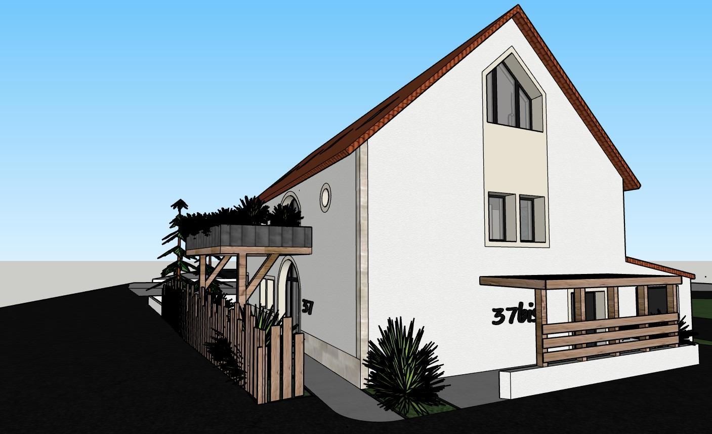 Maquette 3D d'une maison et ses aménagements  extérieurs