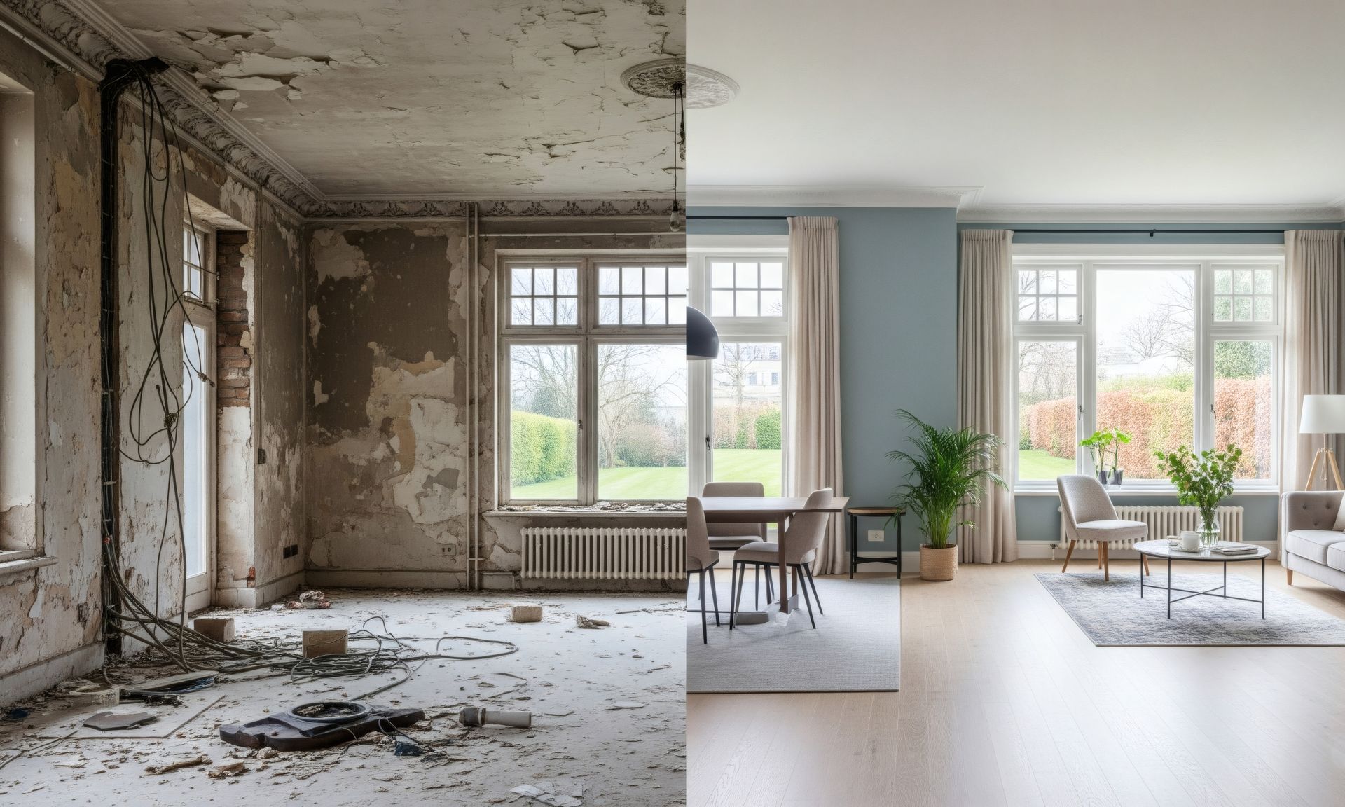 Avant/après rénovation d'un salon