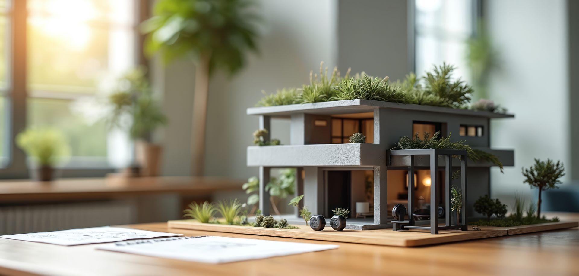 Végétation sur une maquette de maison