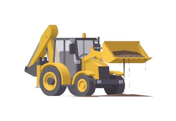 Une pelleteuse jaune avec godet levé, en train de creuser le sol.