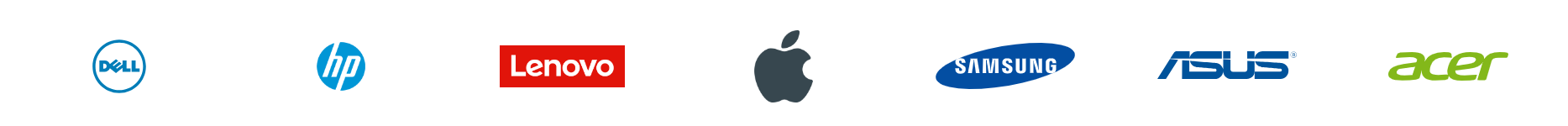 Logotipos de Dell, HP, Lenovo, Apple, Samsung, ASUS y Acer.