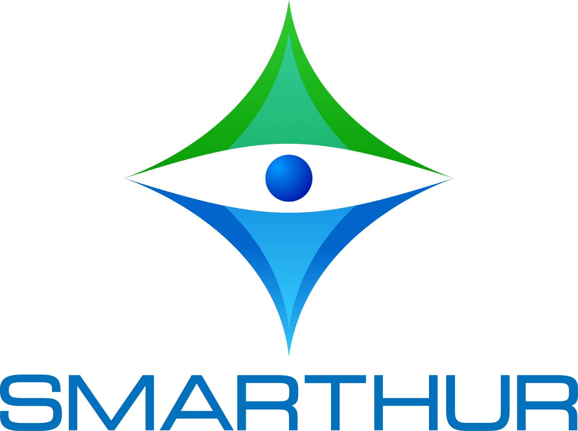 Un logotipo azul y verde para smarthur con un ojo en el medio