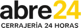 Logo de “abre24 cerrajería 24 horas” en negro y amarillo sobre fondo blanco