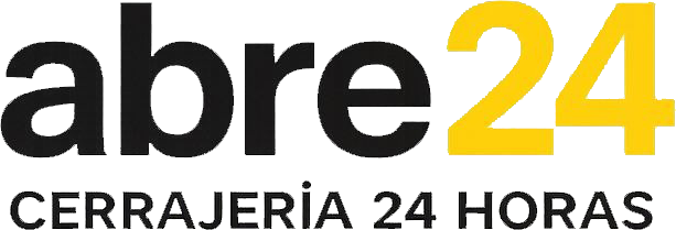 Logo de &ldquo;abre24 cerrajer&iacute;a 24 horas&rdquo; en negro y amarillo sobre fondo blanco