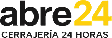 Logo de “abre24 cerrajería 24 horas” en negro y amarillo sobre fondo blanco