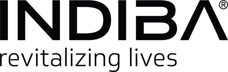 Un logotipo en blanco y negro para Indiba Revitalizing Lives.