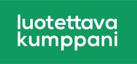 Green logo with white text reading “luotettava kumppani”