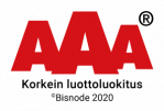 AAA logo with “Korkein luottoluokitus” and “Bisnode 2020” text on white background