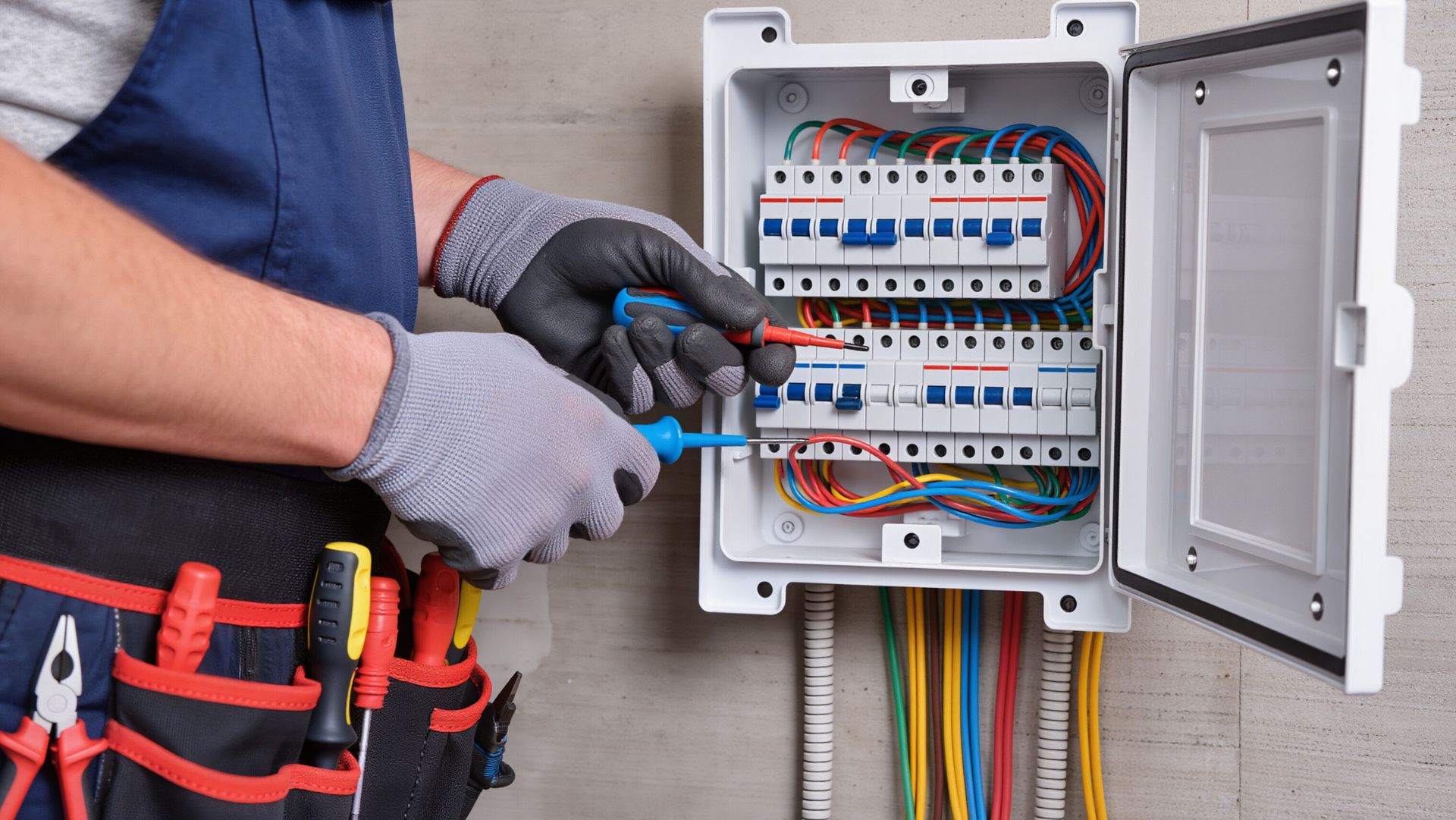 Un homme qui vérifie la conformité d'une installation électrique
