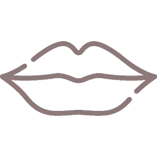 Un dibujo lineal de los labios de una mujer con una flecha apuntando hacia la izquierda.