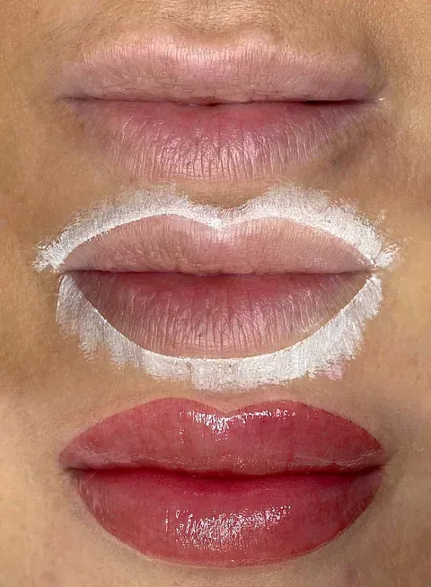 Un primer plano de los labios de una mujer con líneas blancas en ellos.