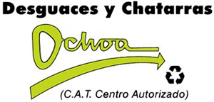 Un logotipo para desguaces y chatarras con una flecha verde.